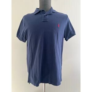 Polo Ralph Lauren 100% Pique Cotton Collared Shirt Navy Red Size Large SG